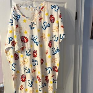 Women's Nautical Sea Print Chemise - White Blue Red